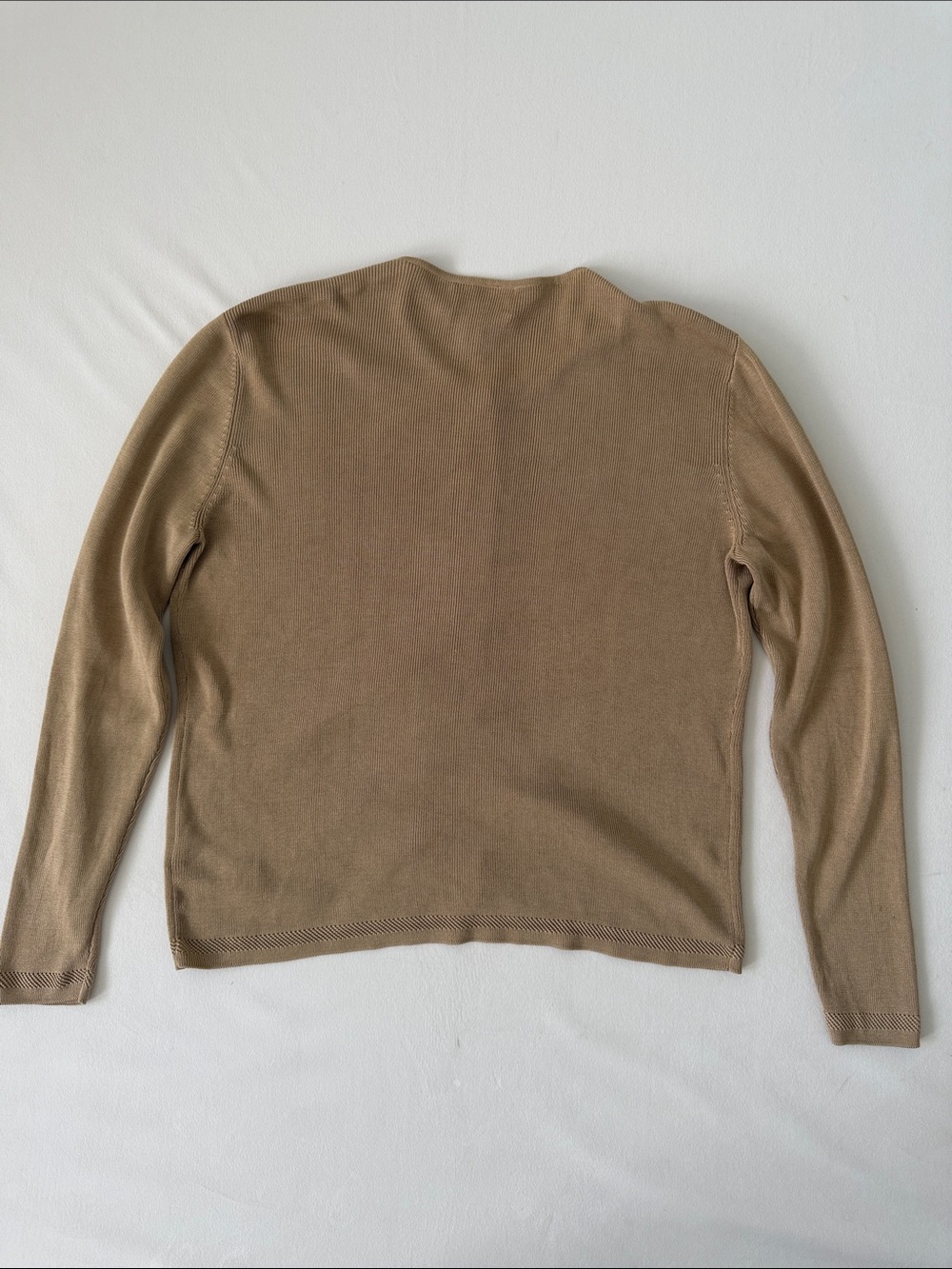 Lauren Ralph Lauren Women's Camel Crewneck 100% Silk Cardigan Sweater Size Large - Picture 7 of 8